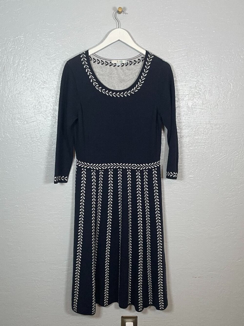 Boden Women 10 Navy Blue White Sweater Dress Fit & Flare Knit Business Casual